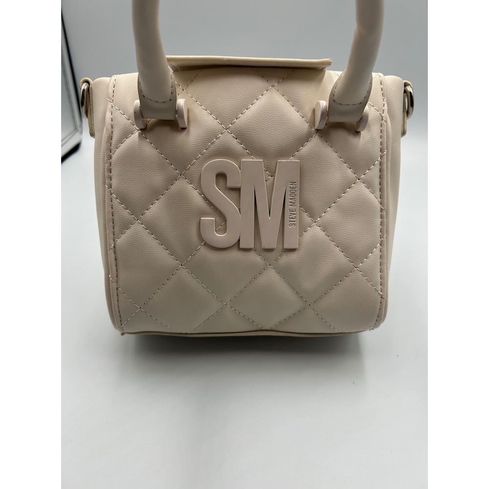 Steve Madden Cream Quilted Mini Tote Bag with Pouch and Two Straps SM Logo - Picture 8 of 8